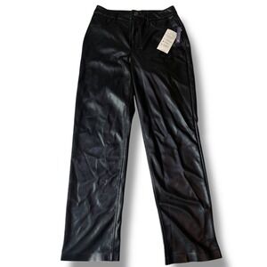 NYDJ Marilyn Straight Faux Leather Pants Black Sculpt-Her Lift Tuck Size 00 NWT